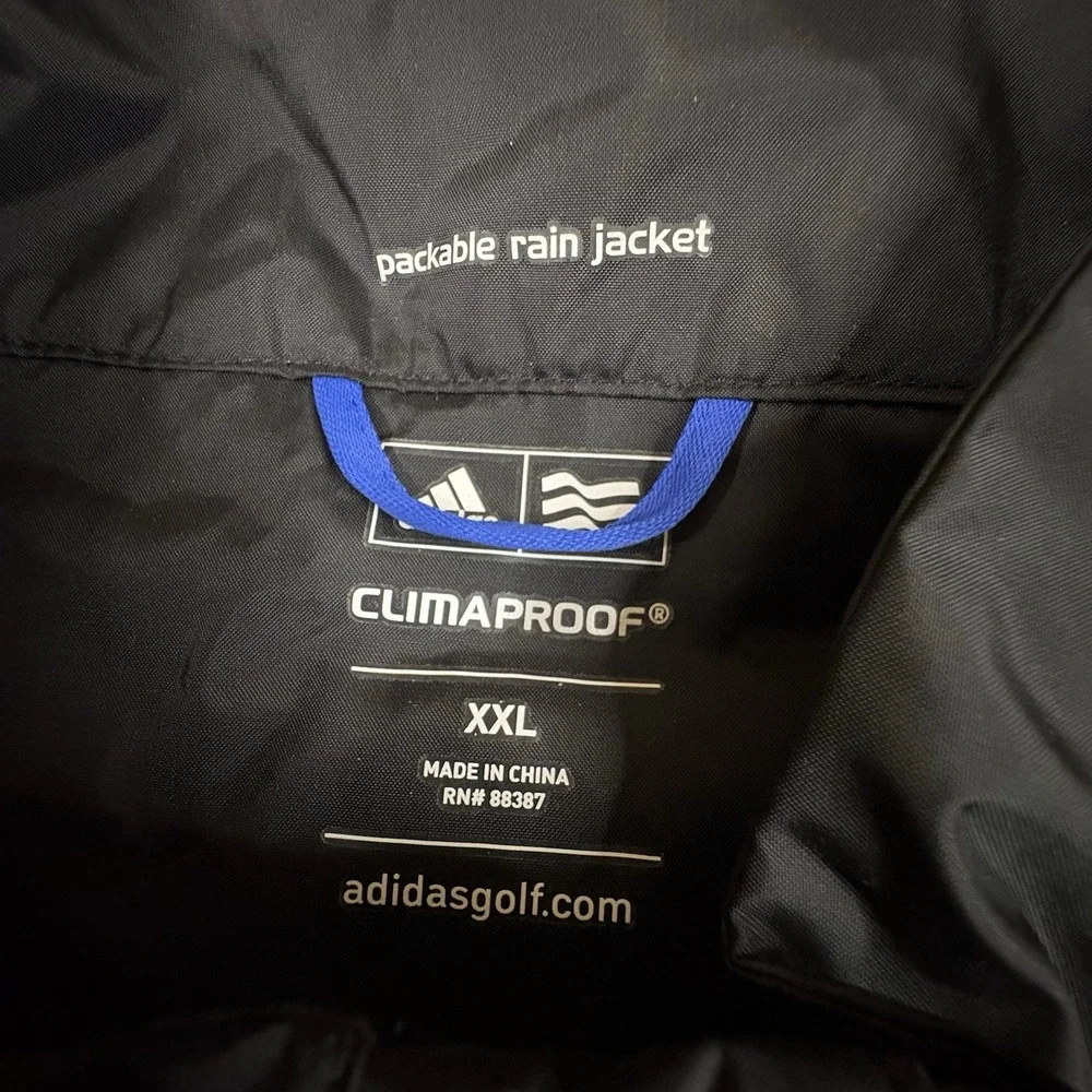Adidas Golf Men's XXL Black ClimaProof Packable Rain Jacket Full Zip Windbreaker